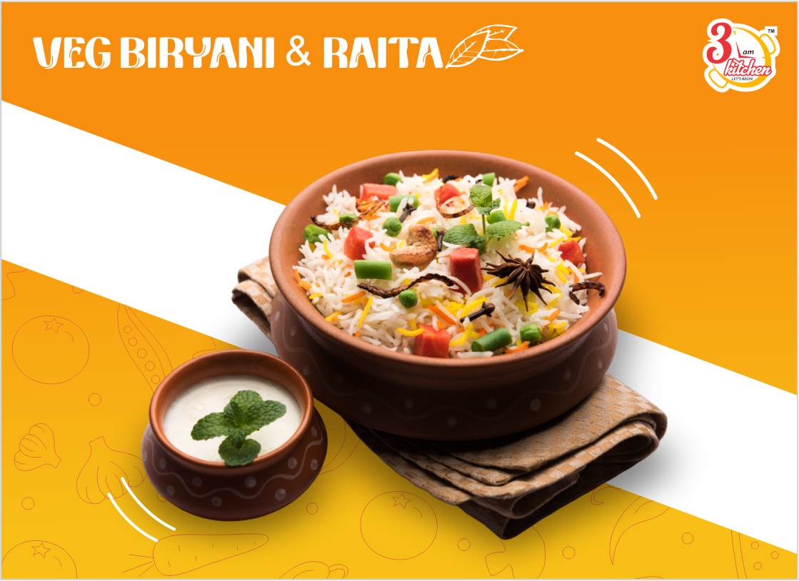 Veg Biryani & Raita (Jain) Mini@Rs119, Maxi@Rs139